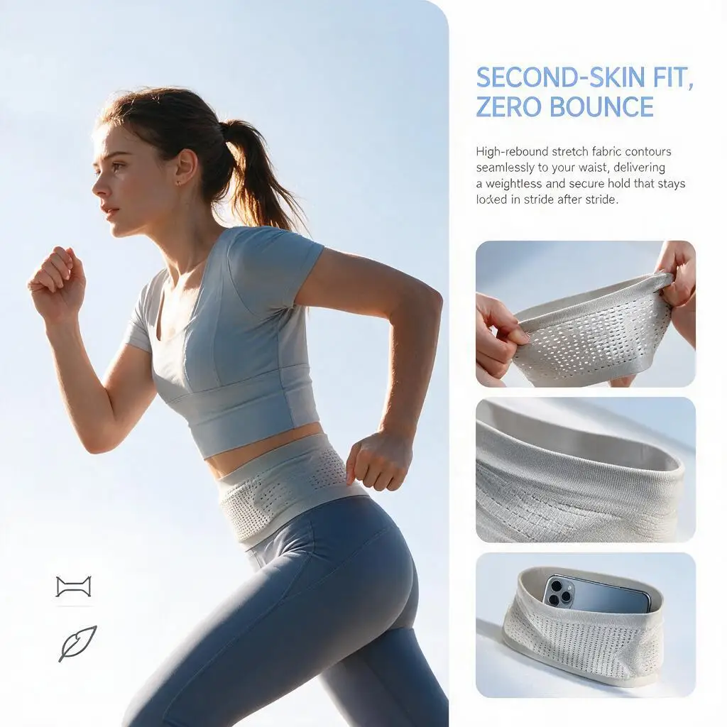 Riñonera invisible y sin costuras para correr, bolsa elástica y ligera para el móvil, bolsa portátil para el gimnasio y el ciclismo, ideal para entrenamientos y actividades físicas.