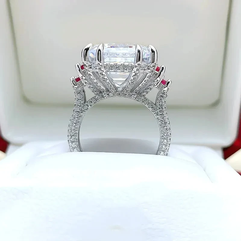 Imagem -03 - Emerald Cut Grande Rock Candy Diamond Ring 19 Carat High Carbon 925 Sterling Silver Conjunto de Anéis Europeu e Americano Indústria Pesada