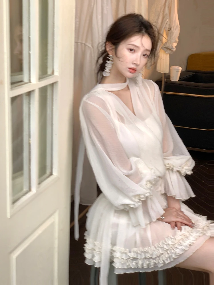 Ele  Knot Dr with Lace Trim Flower Bud ort Skirt Gentle Personali High Waist A-Line Silhouette Spring Sum...