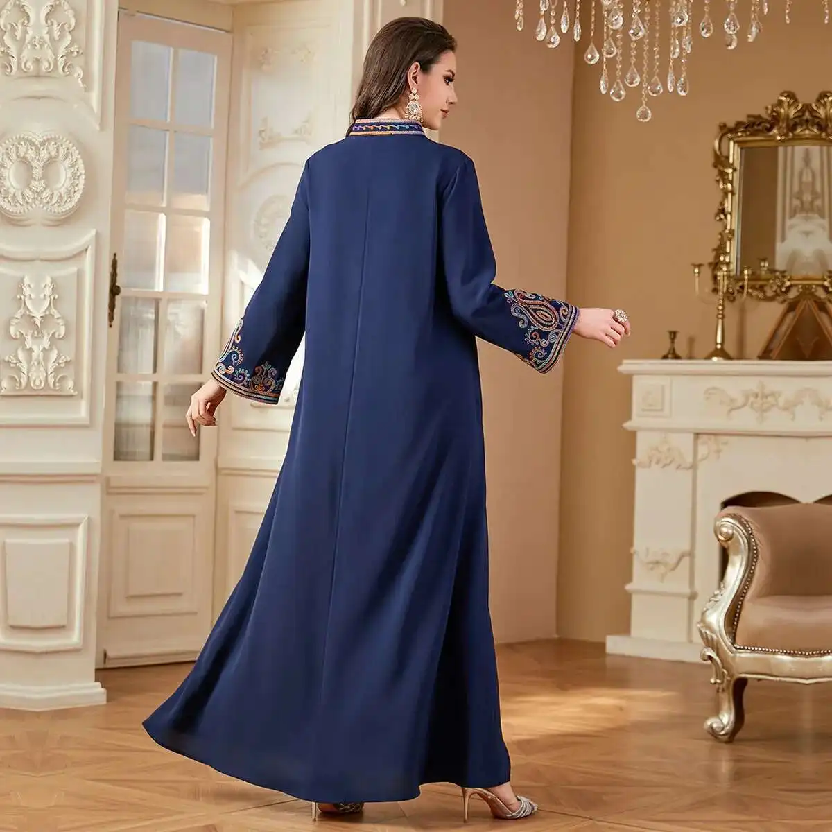 4364 ผู้หญิงมุสลิม Abaya ปักอาหรับ Jalabiya แฟชั่นชุดยาว Robe Abaya Ramadan ดูไบหรูหราอิสลาม Elegant