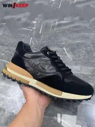 Autumn Men Genuine Leather Spliced Outdoor Running Shoes Lace Up Low Cut Antiskid Platform Training Shoes Athlete Sport Sneakers