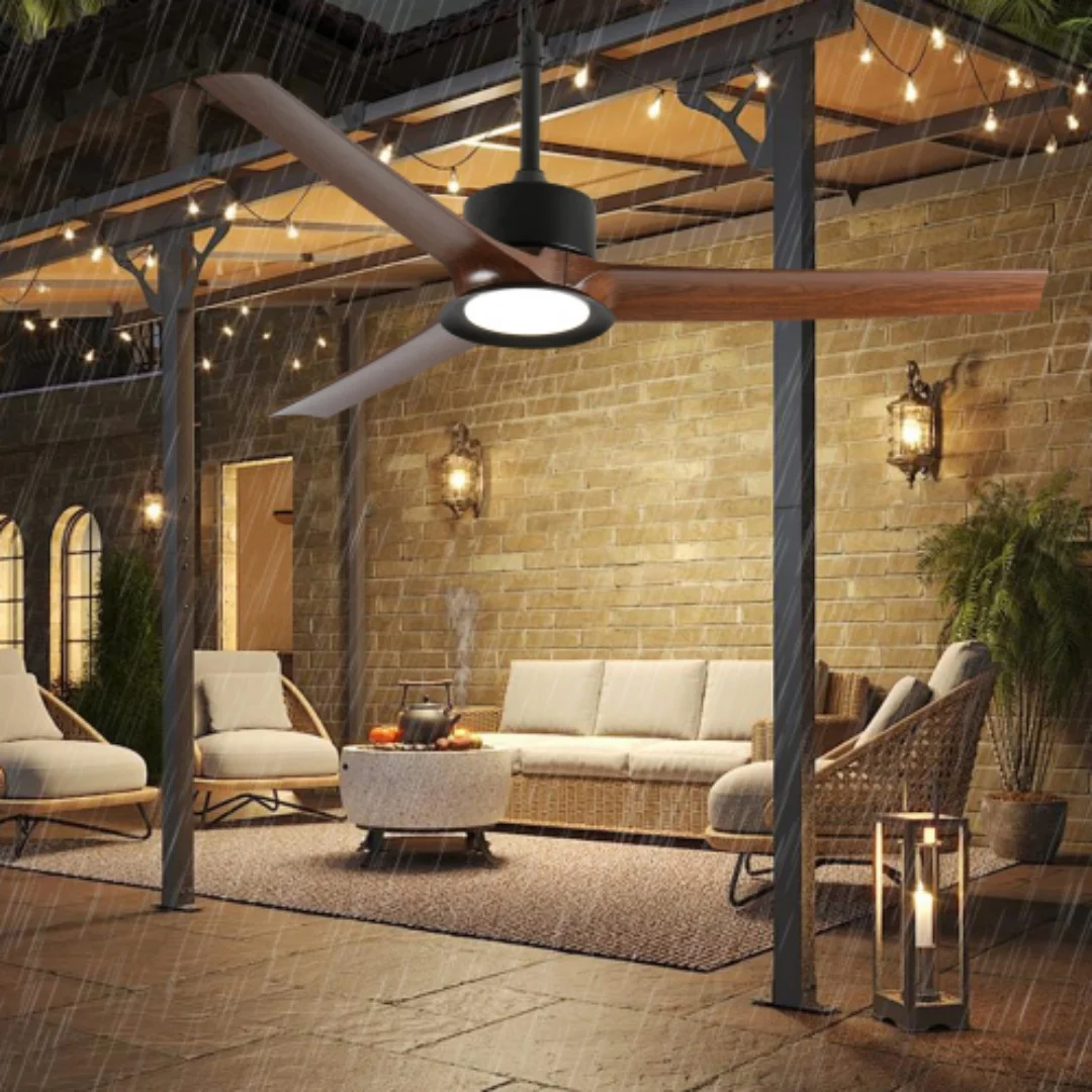 52 Inch Outdoor Ceiling Fan with Light, Black Waterproof Gazebo Fan with 6-Speed Reversible DC Motor, Wet Rated Hanging Fan for Patio Porch Pergola