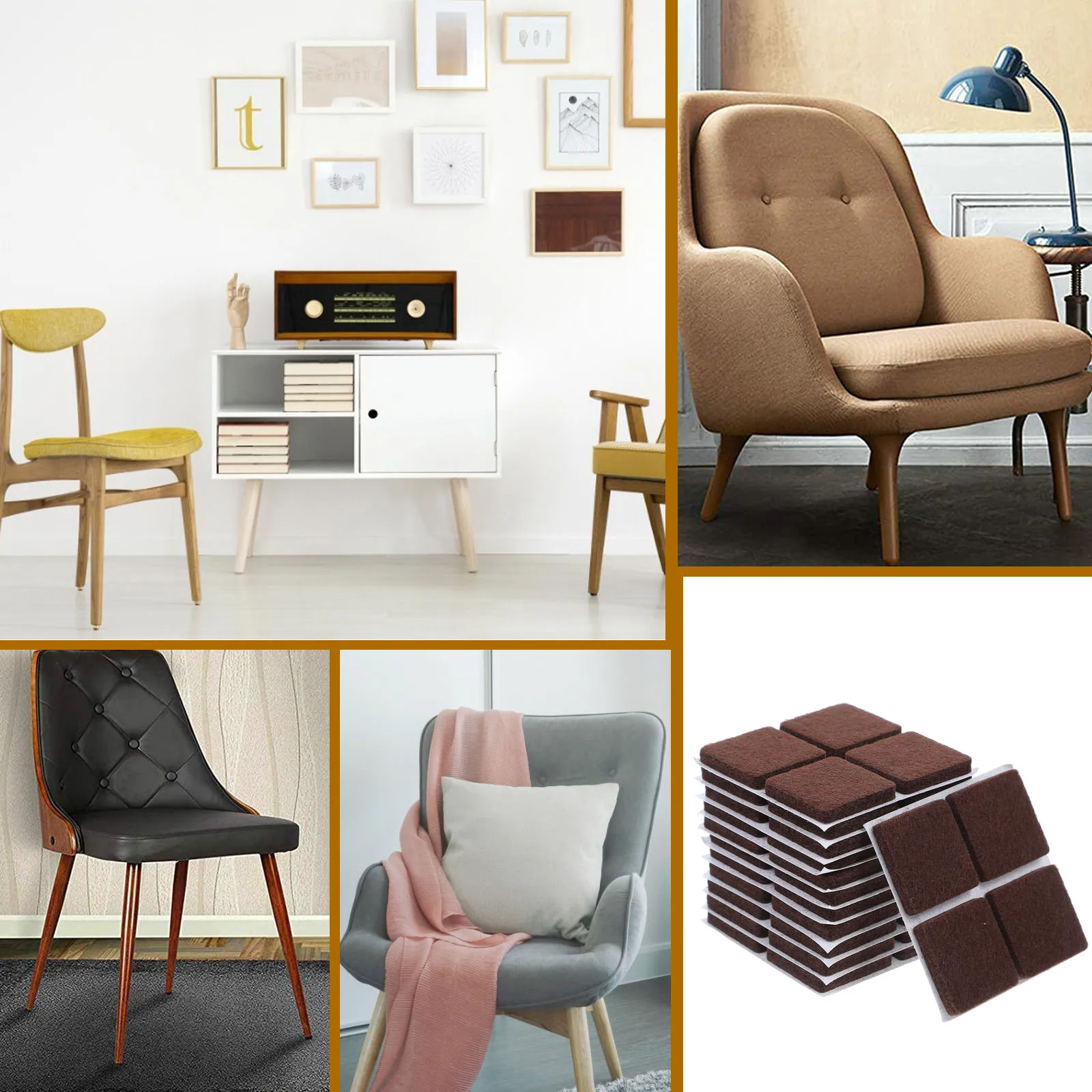 48個入り 厚手フェルト家具パッド 正方形 椅子脚 床保護パッド 高耐久 木材/硬材用 粘着式 滑り止め脚パッド