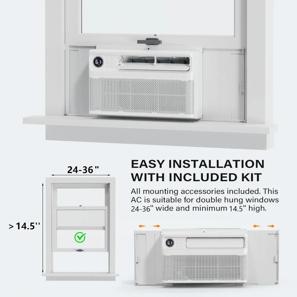 Inverter AC jendela 10000 BTU, AC dengan WiFi, desain ultra sunyi dan kit instalasi mudah, 115V/60Hz