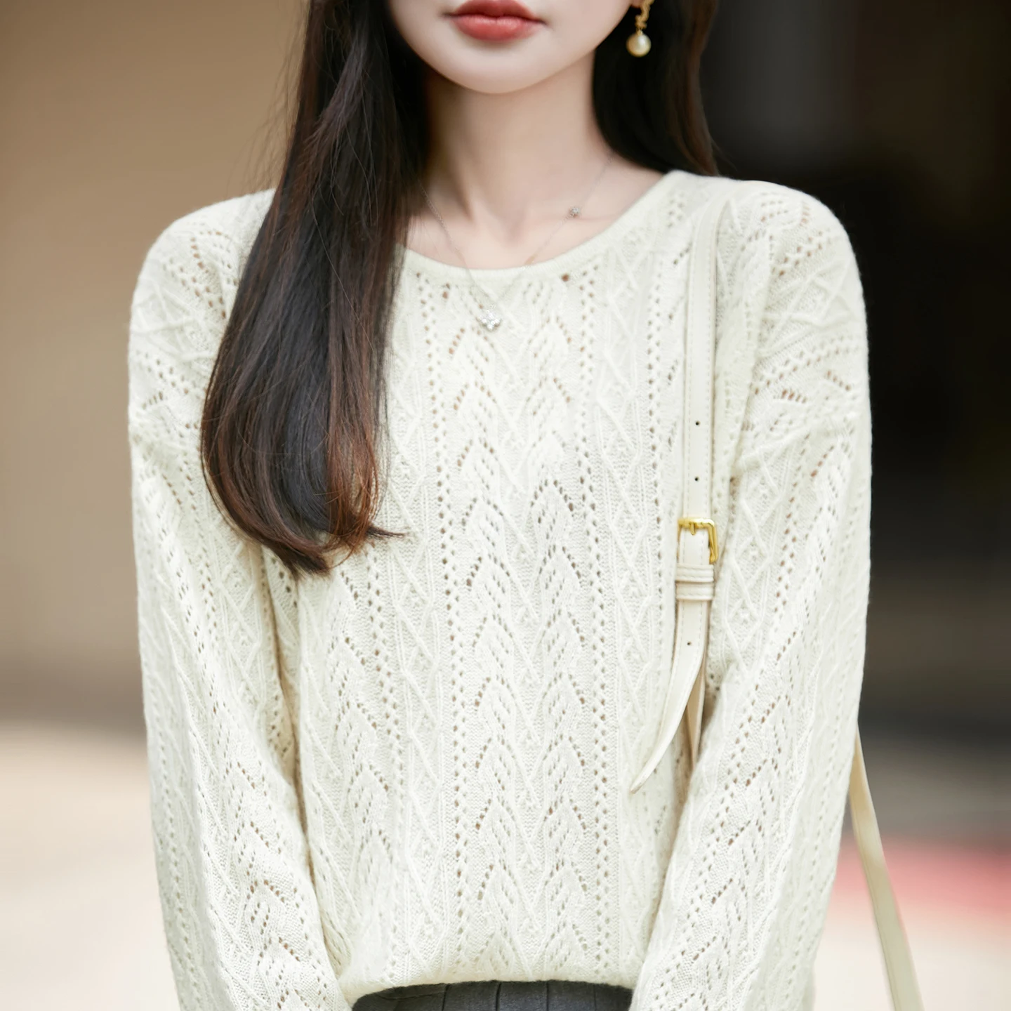Elastic Sweater Women's 100% Pure Wool Knit Pullover ONeck Sweater Long Sleeve Warm Daily Casual Top Fashion 2026 BM 3