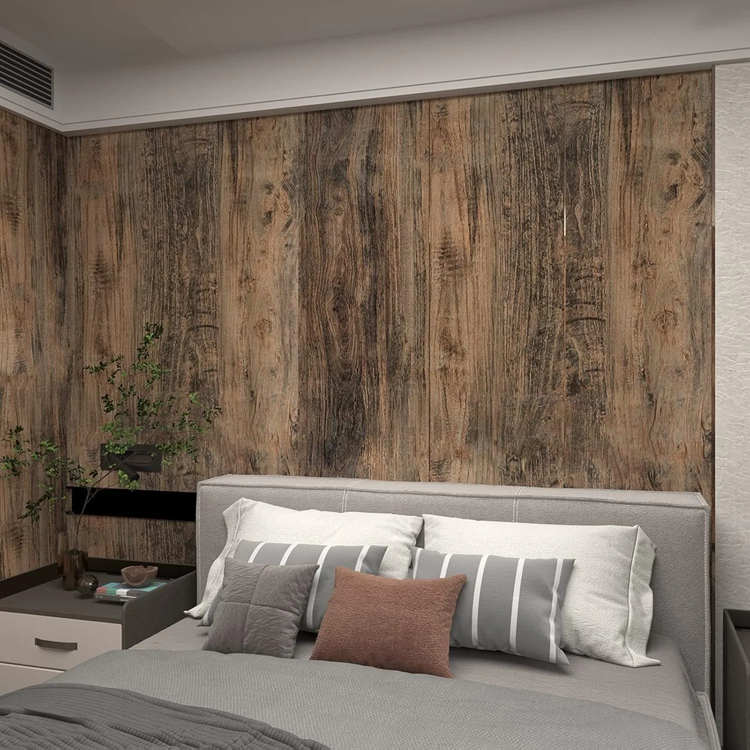 Peel and Stick Self-Adhesive Wallpaper Covering Decorative Stick Film Vintage Wood Panel Wallpaper Vinyl Simulated Decal Roll