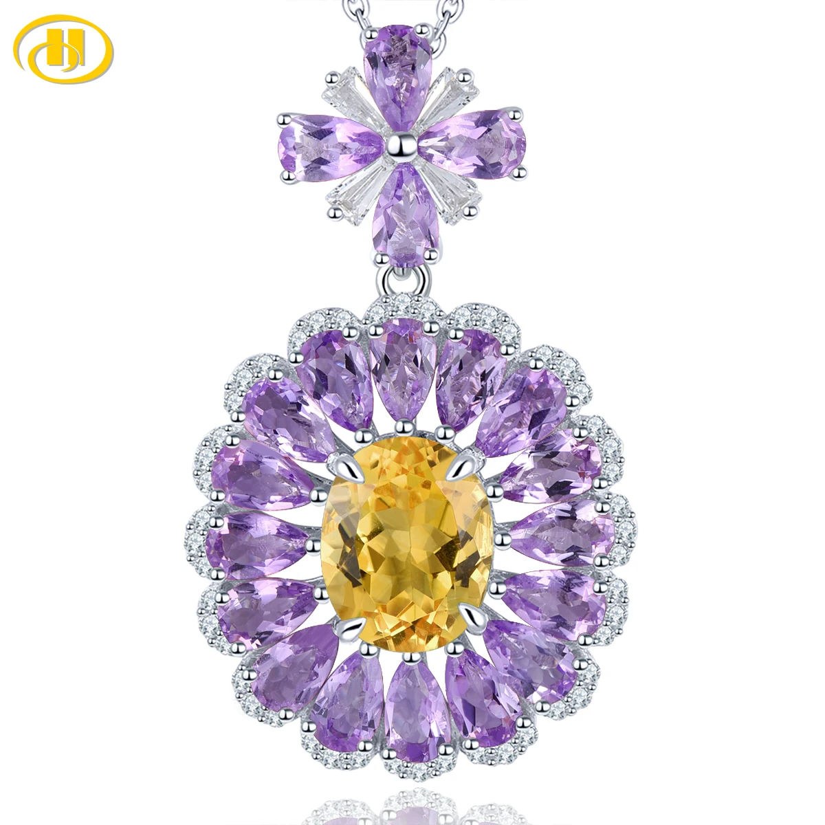 Natural Pink Amethyst Citrine Sterling Silver Pendant 6.5 Carats Genuine Multicolor Gemstone Women Gorgerous Luxury Fine Jewelry