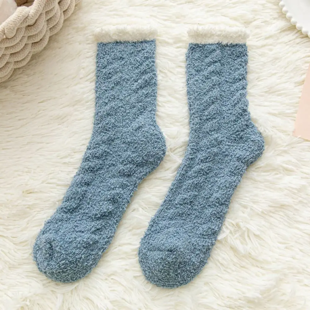 

6Pairs Cute Plush Solid Fleece Socks Thicken Soft Coral Fleece Socks Warm Hosiery Sleeping Socks Women Women