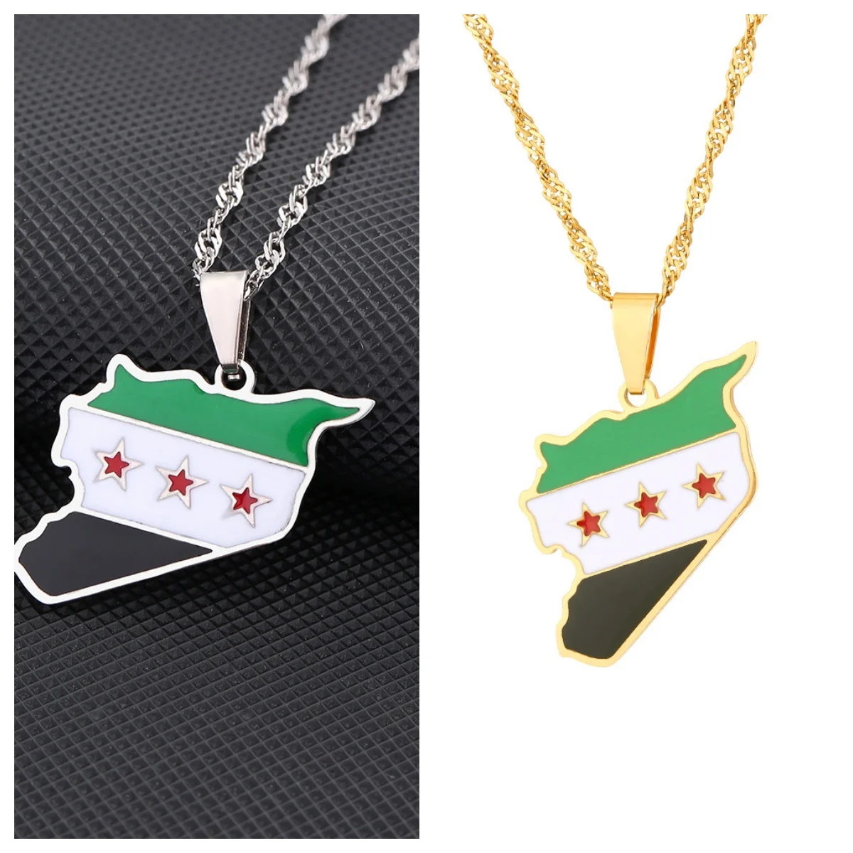 Stainless Steel Syria Map Flag Pendant Necklaces for Women Men Gold Silver Color Charm Fashion Syrians Map Chain Jewelry Gifts