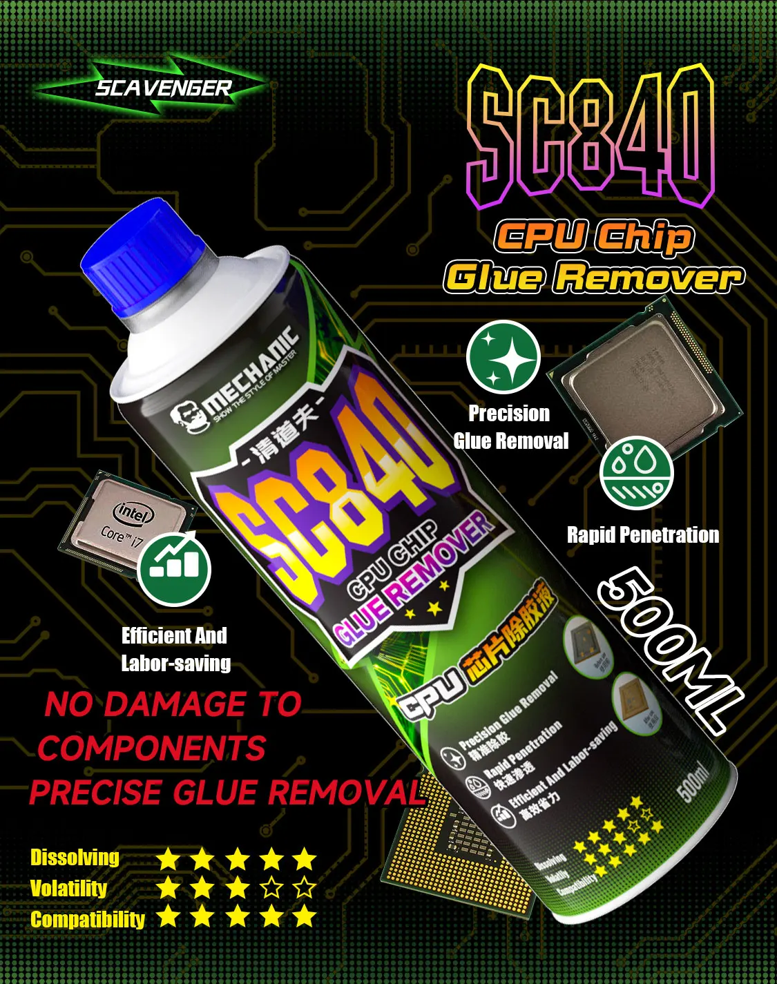 MECHANIC Glue Remover Frame Removal Quick-Drying Electronic Cleaning All-Purpose Adhesive Removal CPU Chip Adhesive Removal