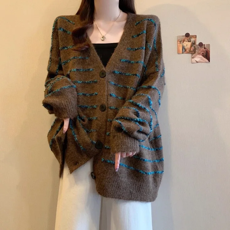 

Womens Coat Spring and Autumn Korean Edition Versatile Loose Knitted Cardigan Casual Fashion Western Style Daily Wear