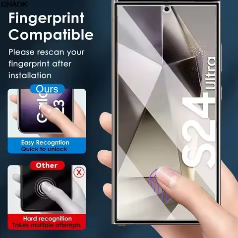 3Pcs Tempered Glass Screen Protectors for Samsung Galaxy S25 S24 Ultra S23 S22 S21 Plus Fe with Fingerprint Unlock Feature