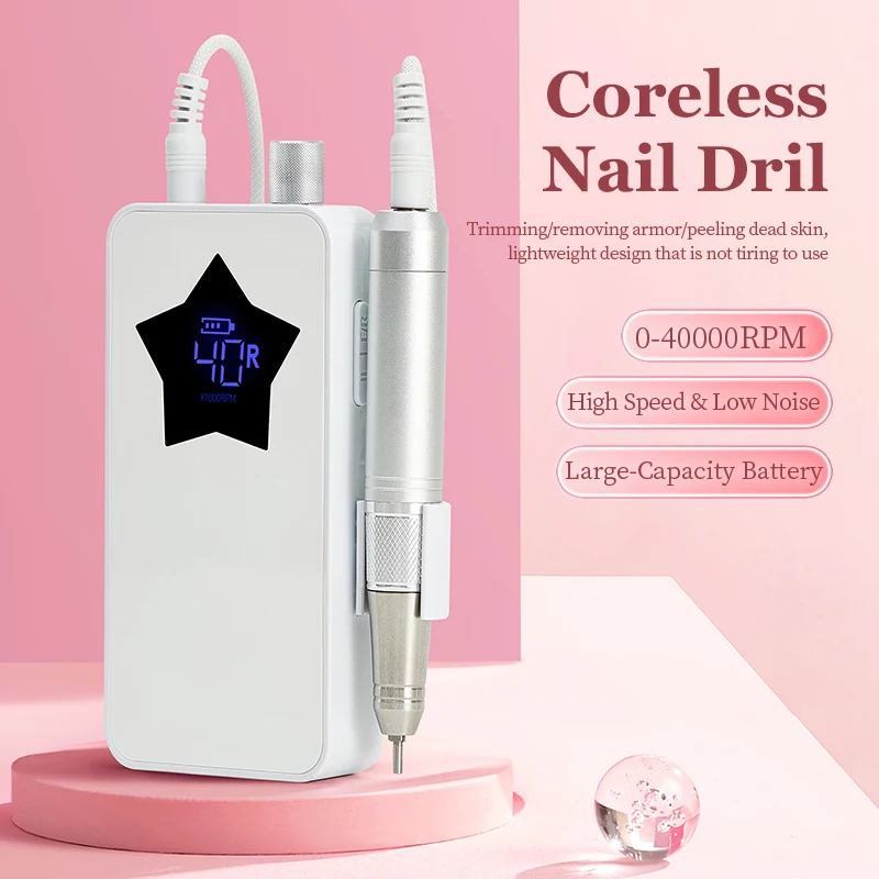 

2025 Rechargeable Nail Drill Machine 40000 RPM Low Noise Coreless Motor Nail Drill Grinder for Nail Polish Removal