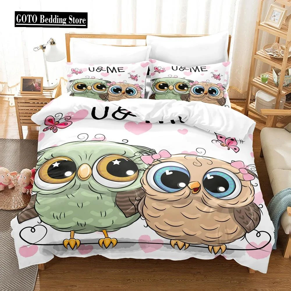 

Hand Painted Owl Cartoon Bedding Set Winter Duvet Cover Wiht Pillowcover Kids,twin Full Queen King Bedroom Home Textile 150x200