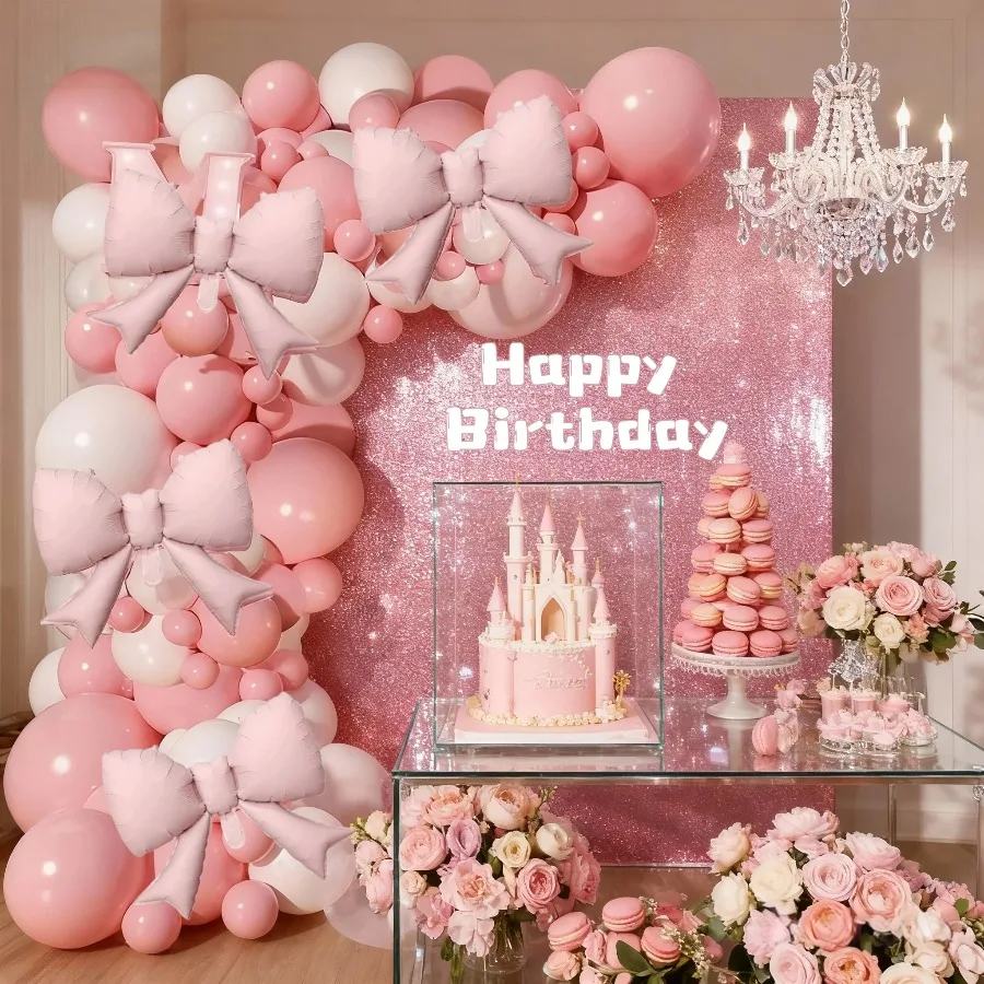 108-teiliges Rosa Schleifenballon-Bogen-Set, 21 Zoll Rosa Schleifenfolienballons mit Rosa und Weißen Ballons, Geburtstagsparty-Dekorationen