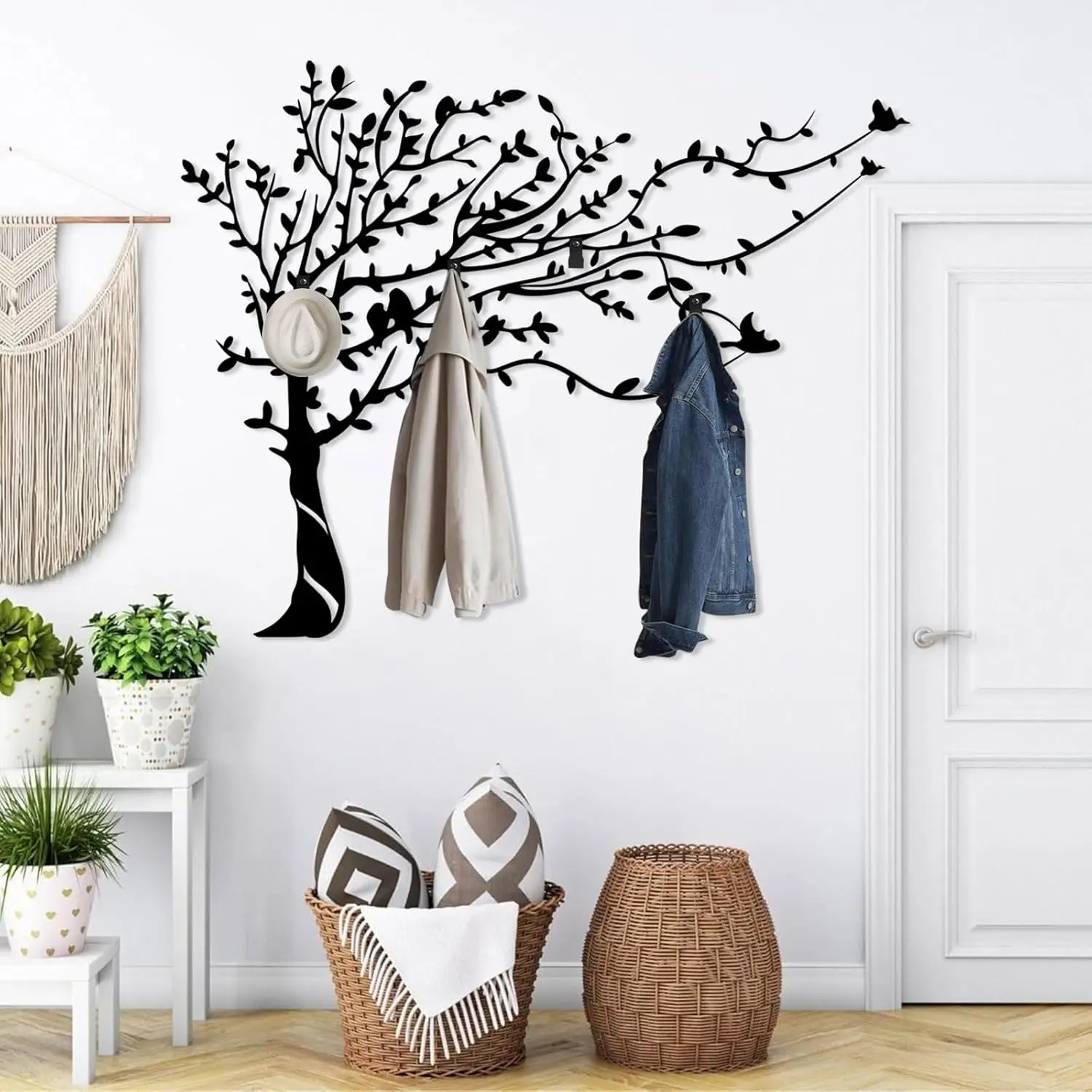 

Metal Tree Wall Coat Rack Hat Clothes Key Holder Entryway Nature Decor 19x24", Customized