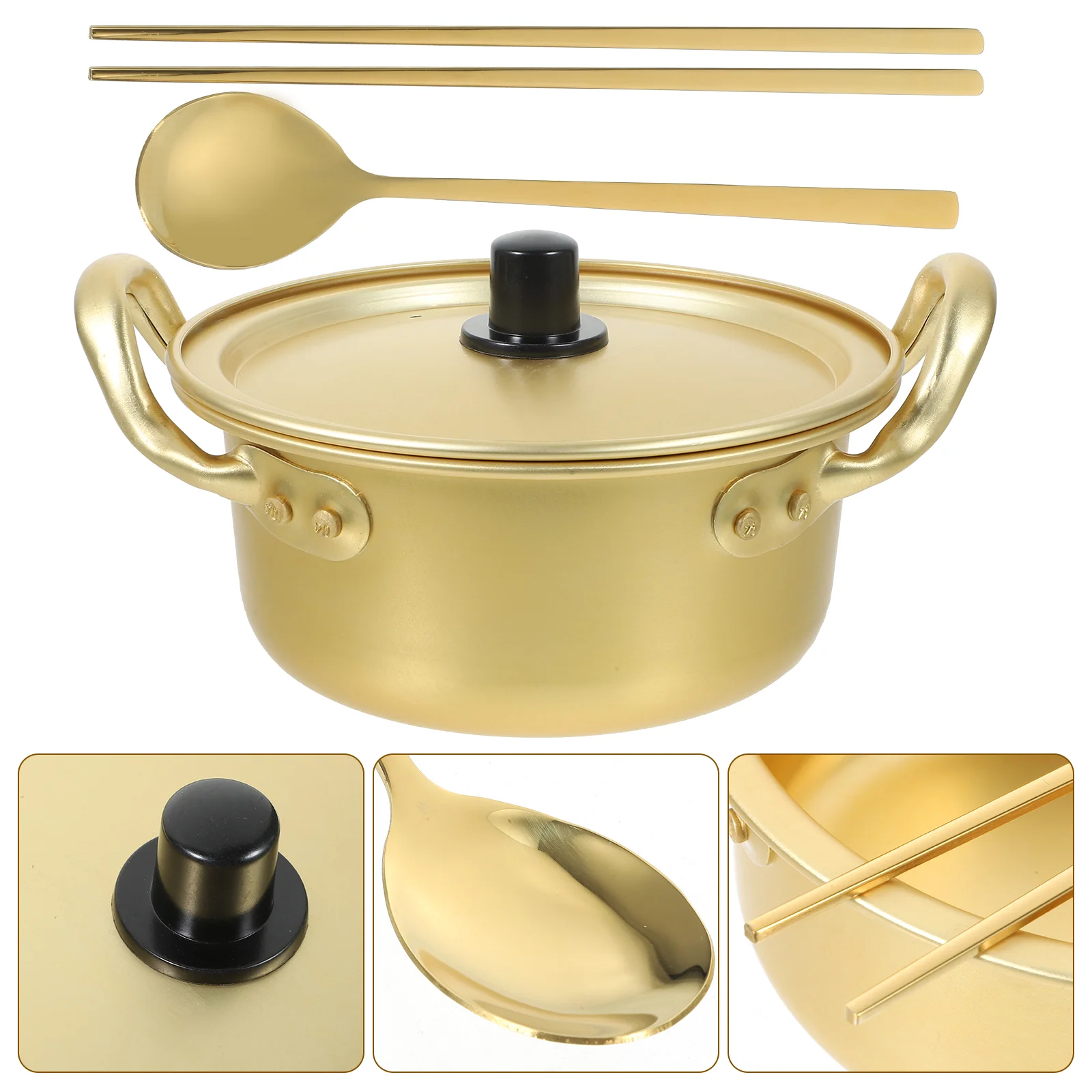 

Instant Noodle Pot Double Handled Skillet Chopsticks Korean Ramen Aluminum Nonstick Frying Pan