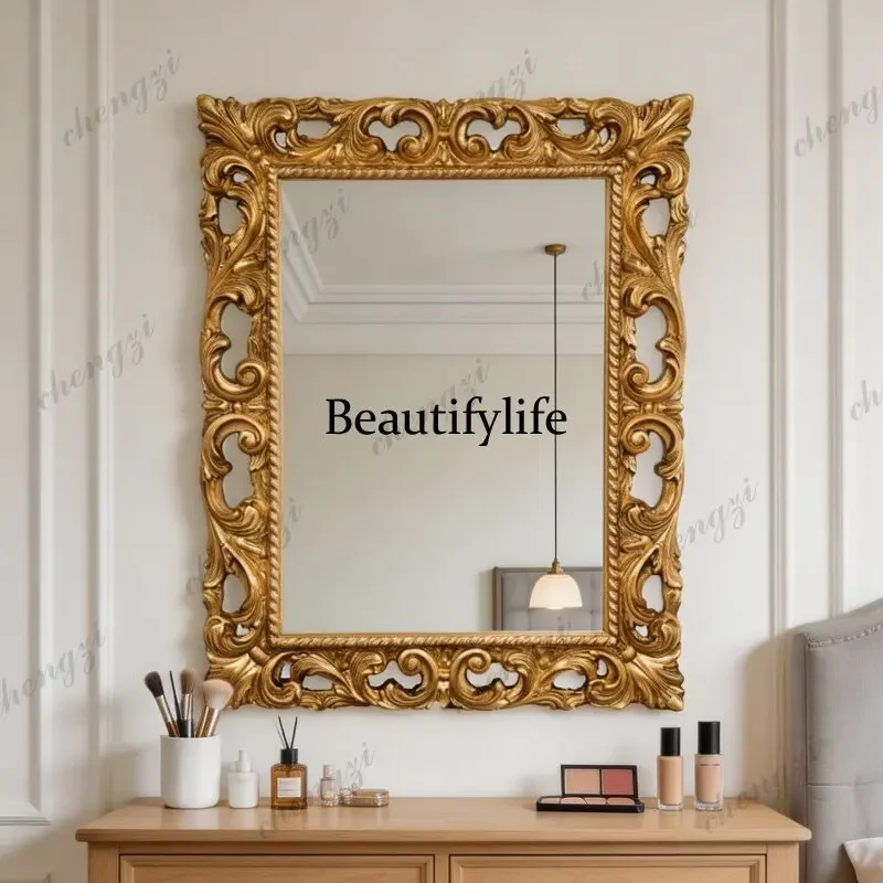 Y136 Y136 French retro style carved rectangular frame cosmetic mirror living room decorative mirror high-end wall-mounted cosmet