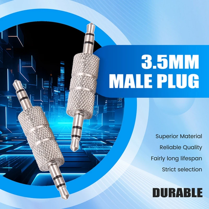 2 unidades 3,5 mm estéreo macho para 3,5 mm macho adaptador de áudio para fone de ouvido conector acoplador