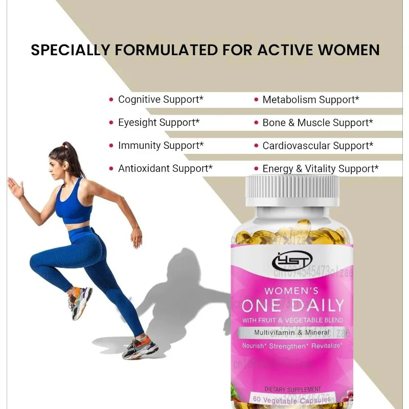 Women's Daily Multi Vitamin, Non GMO Immune Energy Support Supplement -60 Vegetable Capsules