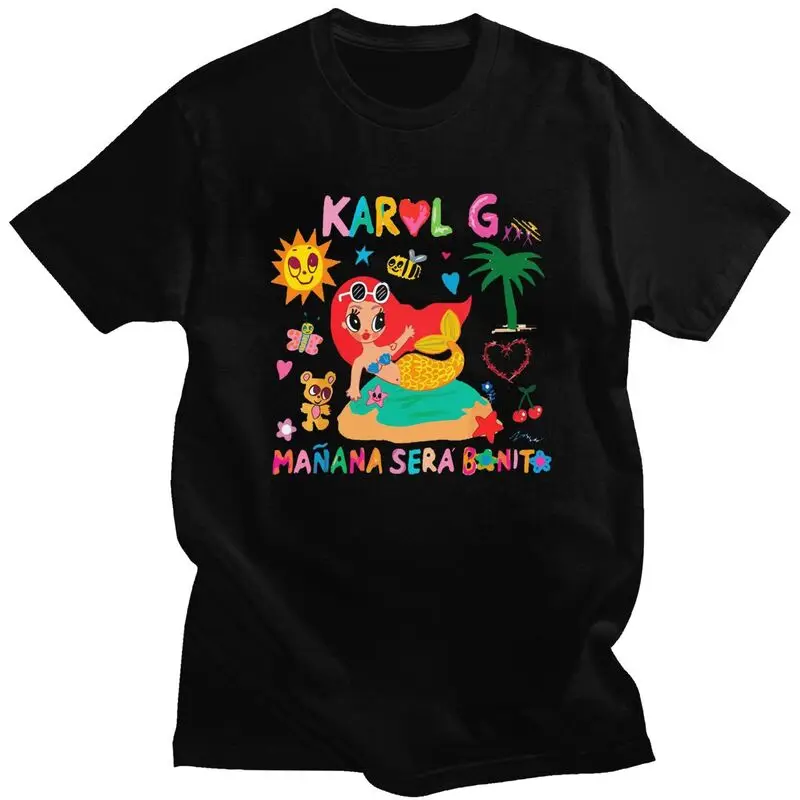 Custom Reggaeton Music Karol G Manana Sera Bonito Tshirts for Men Short Sleeves T Shirt Cool T-shirts Slim Fit 100% Cotton Tees