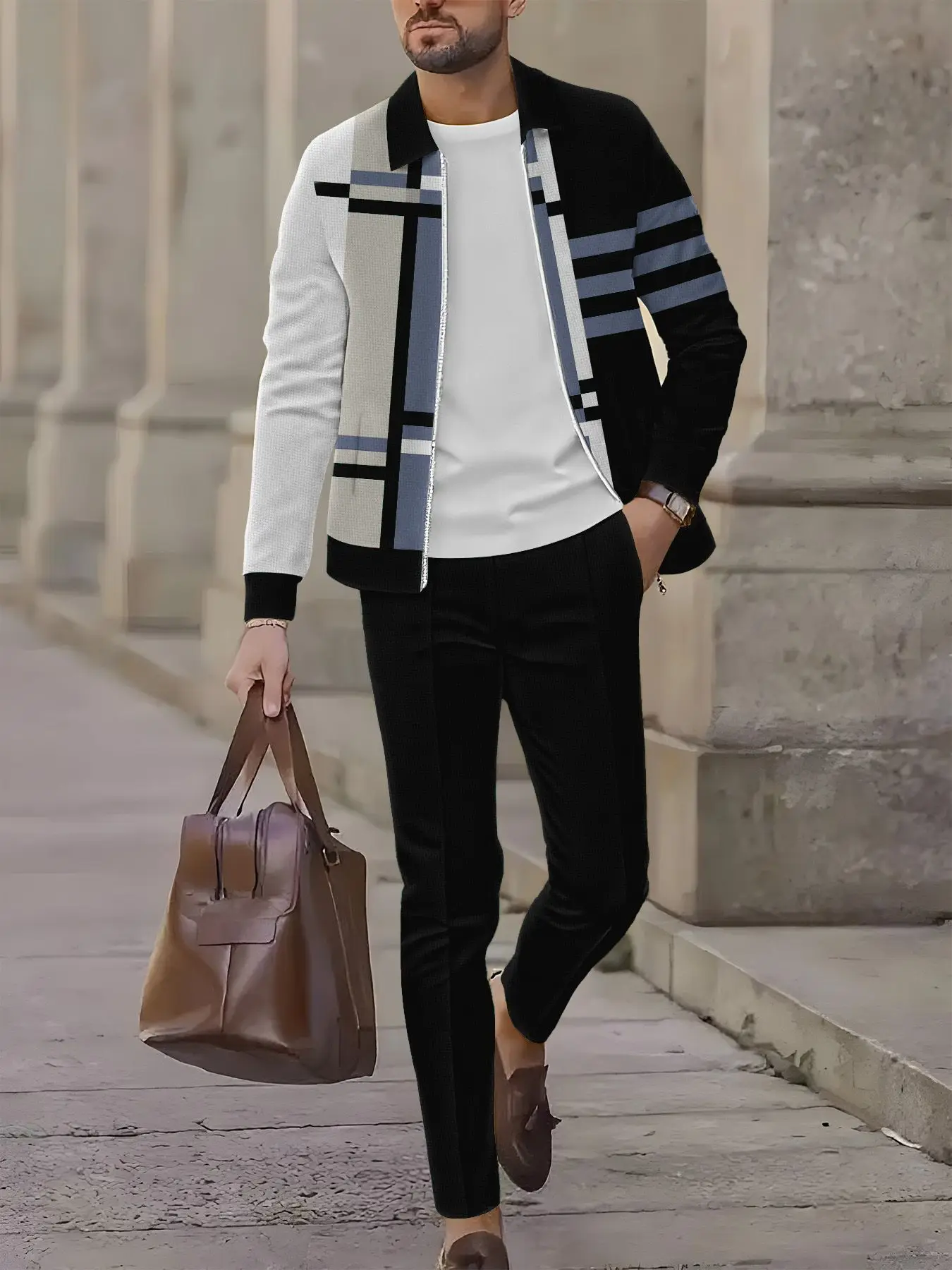 

Комплект из 2 предметов, модный мужской спортивный топ с длинными рукавами и длинные брюки в европейском и американском стиле.