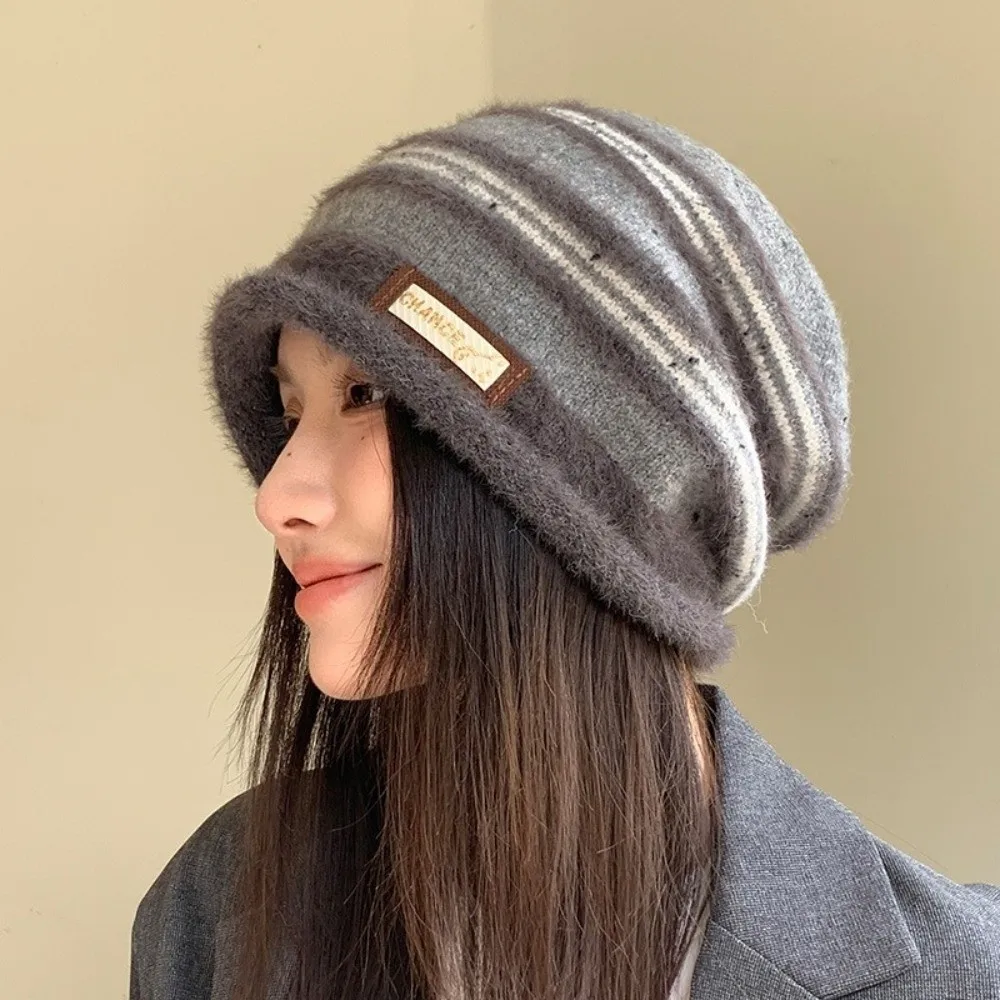 Polyester Fleece Slouchy Beanie Hat Large Head Circumference 58cm to 60cm Knitted Beanie Hat Stretchy Windproof