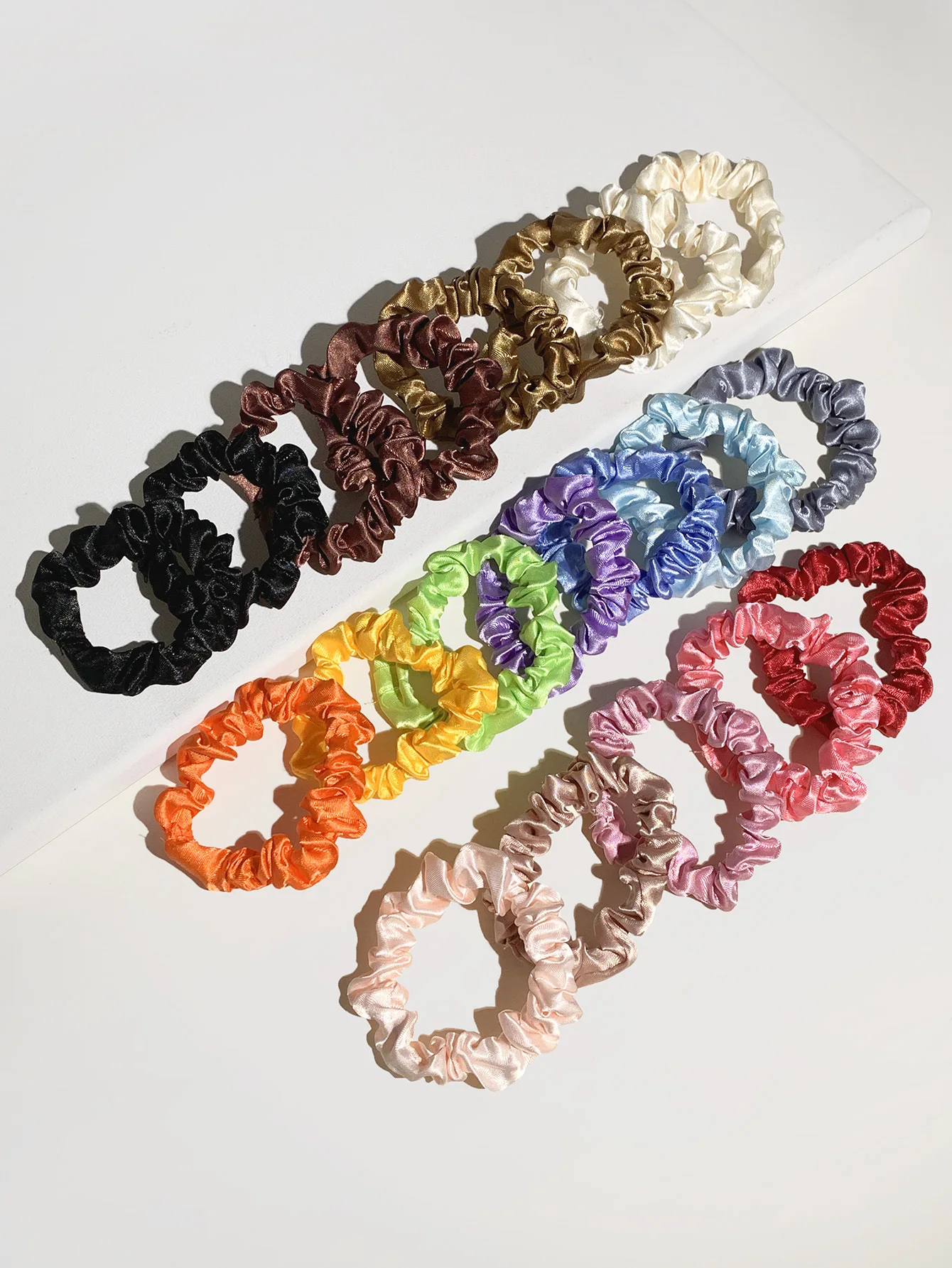 Women Colorful Skinny Elastic Rubber Band Solid Color Satin Scrunchies Small Hair Rope High Ponytail Head Band Hair Tie