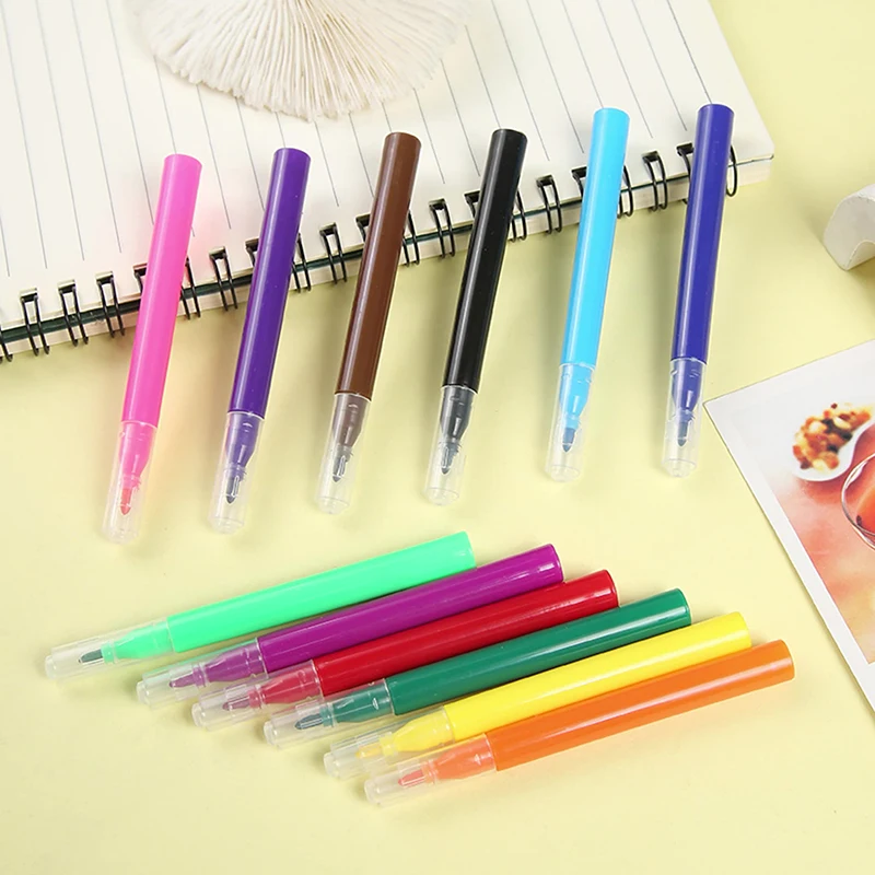 6/12PCS Kid Draw Art Supplies 6/12 Colors Washable Watercolor Paint Pens Set Marker Pen Egg Painting Brush