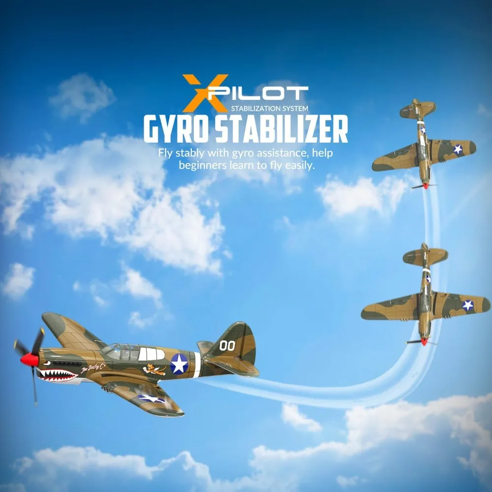 Avião RC P40 de 4 canais com aleteira, giroscópio de 6 eixos e recursos acrobáticos para entusiastas de adultos