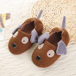 Toddler Boys Slippers for Kids Indoor Winter Cute Cartoon Dog Knitted Warm House Footwear Soft Rubber Sole Home Shoes Baby Items