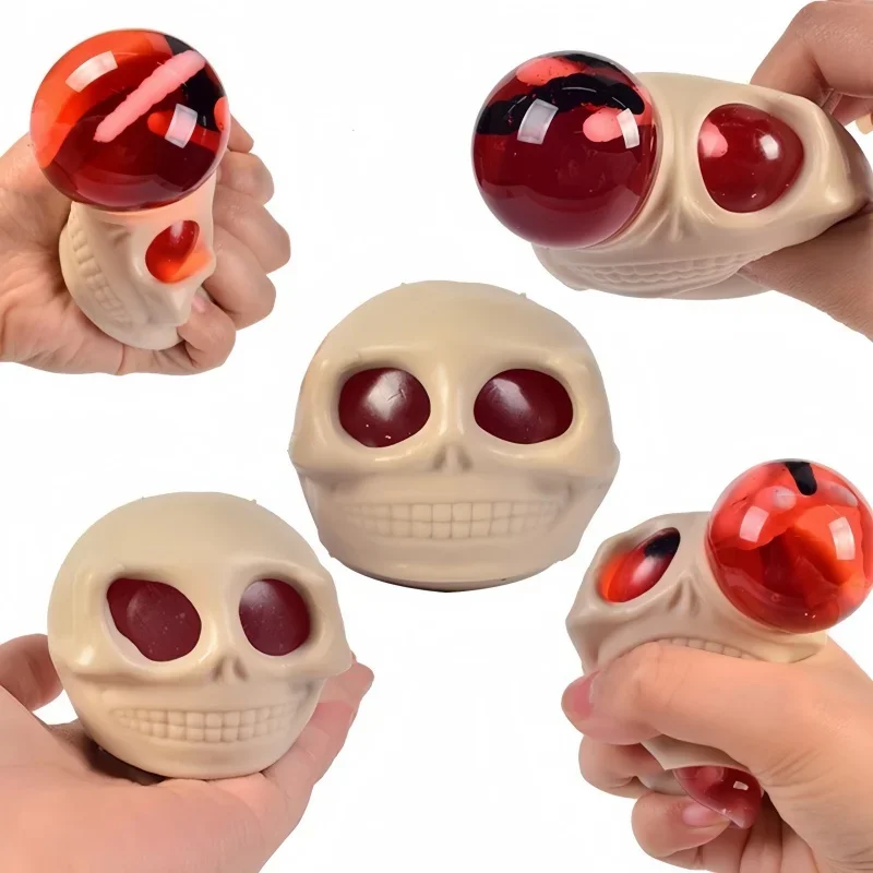 Balles anti-Stress crâne à presser pour Halloween, jouet de décompression avec sang et asticots, jouet de farces pour adultes et enfants