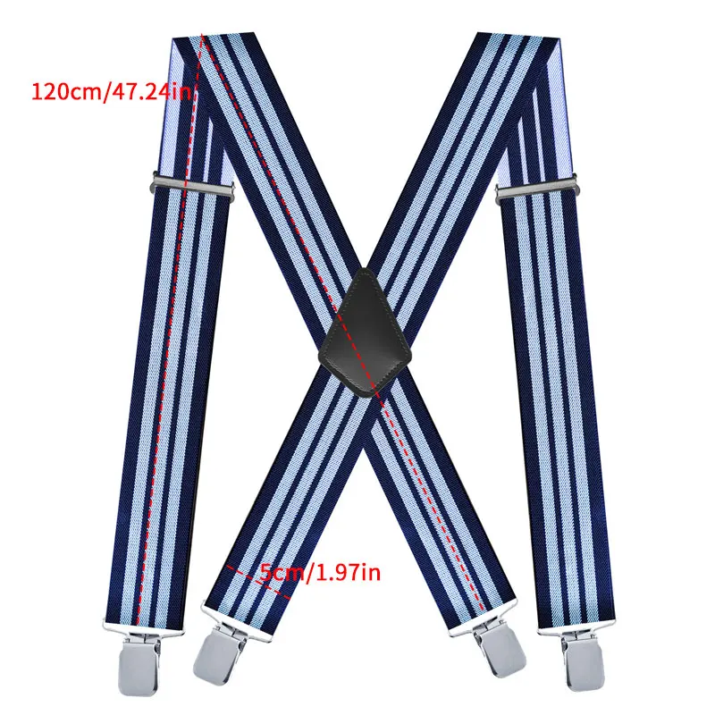 ストライプ メンズ サスペンダー X バック 幅 2 インチ、極太クリップ付き 調節可能なブレース メンズ サスペンダー