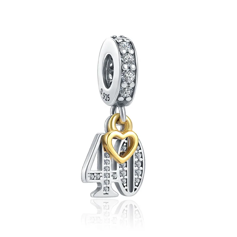 Nowy 925 srebro numery 16 18 21 30 40 50 Pandora Charm Fit oryginalny Charms bransoletka Pandora zwisające koraliki tworzenia biżuterii