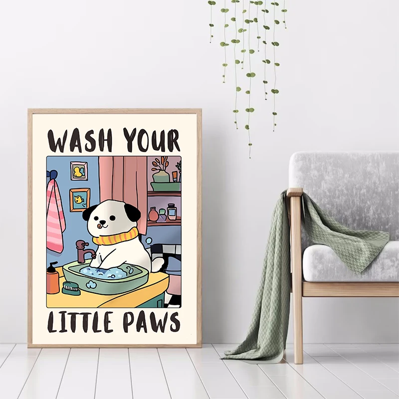Excuse Me Are You Pooping Dog Cat Poster Funny Pets Wash Your Little Paws Canvas Painting Wall Art Picture Bathroom Home Decor