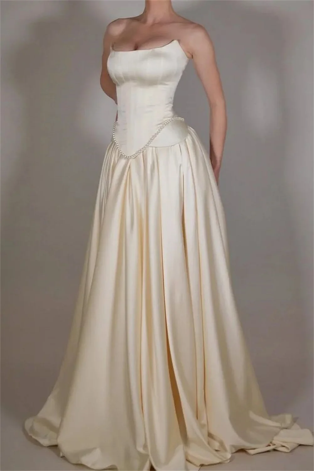 Amanda Customized Strapless A-Line Beading Prom Dresses Elegant Draped Sleeveless vestidos de noche Floor-Length Formal Evening