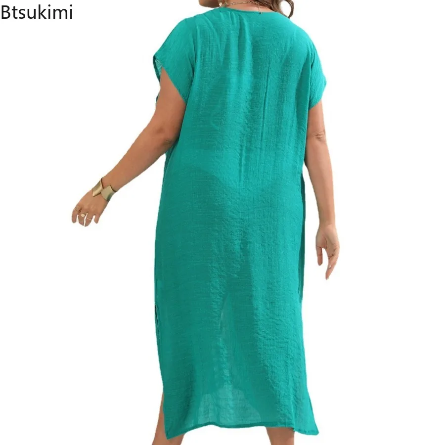 2025 Holiday Beachชุดผู้หญิงHand HookตัดกันสีSplicingลึกV SlitชุดHollowชุดว่ายน้ําสําหรับสตรี