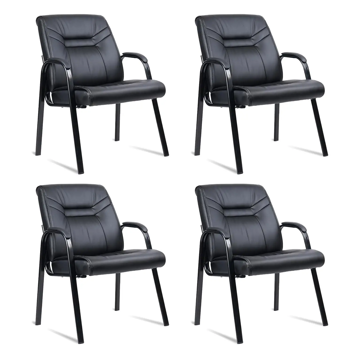 

Big Tall Wide Office Guest Chair 500lbs Leather Padded Arms No Wheels Reception Meeting Room 4-Pack, Customized