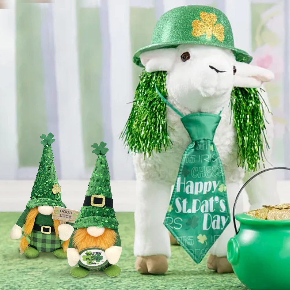 Gnomos de trébol de felpa de 2 piezas, juguete con sombrero, Mini figura enana de trébol, felpa creativa, adorno enano sin rostro, regalos del Día de San Patricio