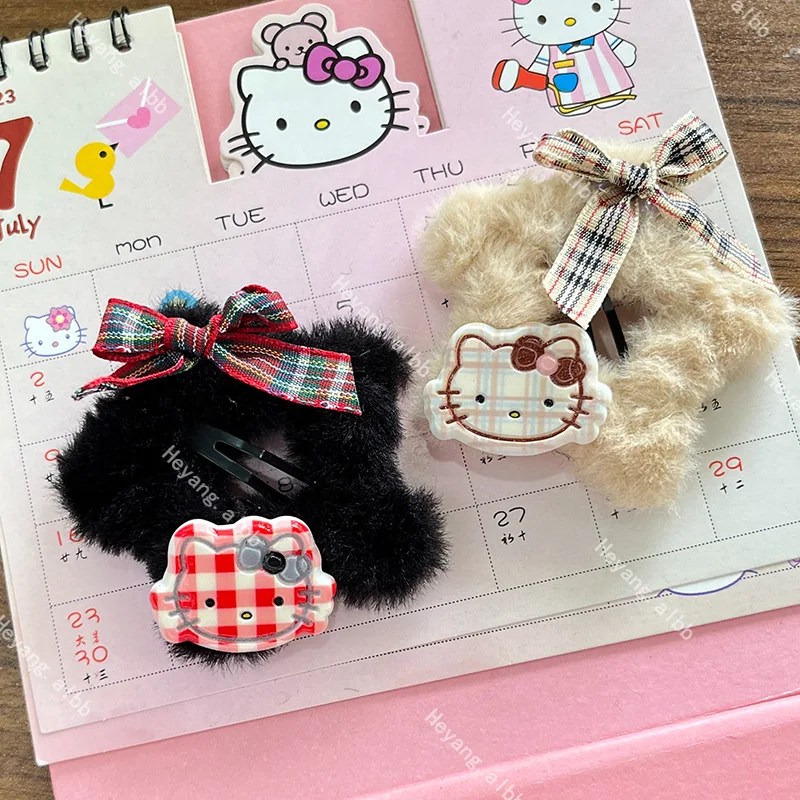 Hello Kitty Sanrio Kt Cat Plush Stars Hairpin Cute Cartoon Headdress Kawaii Fluffy Periphery Hair Accessories Bangs Side Clip