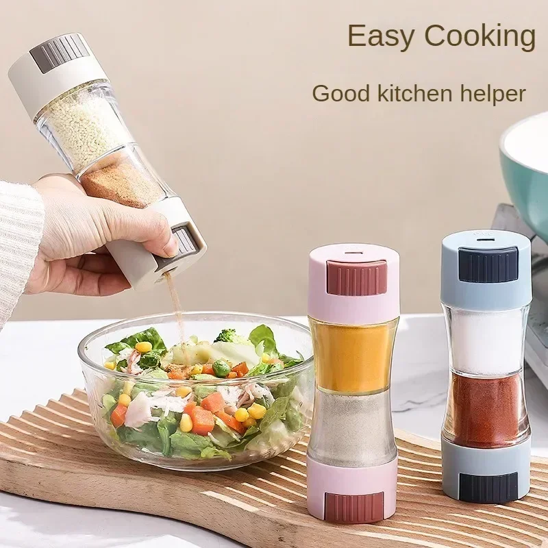 

0.5g Metering Salt Shaker Press Type Dispenser Double-headed Sugar Spice Pepper Seasoning Bottle Quantitative Sprinkle Salt Tool