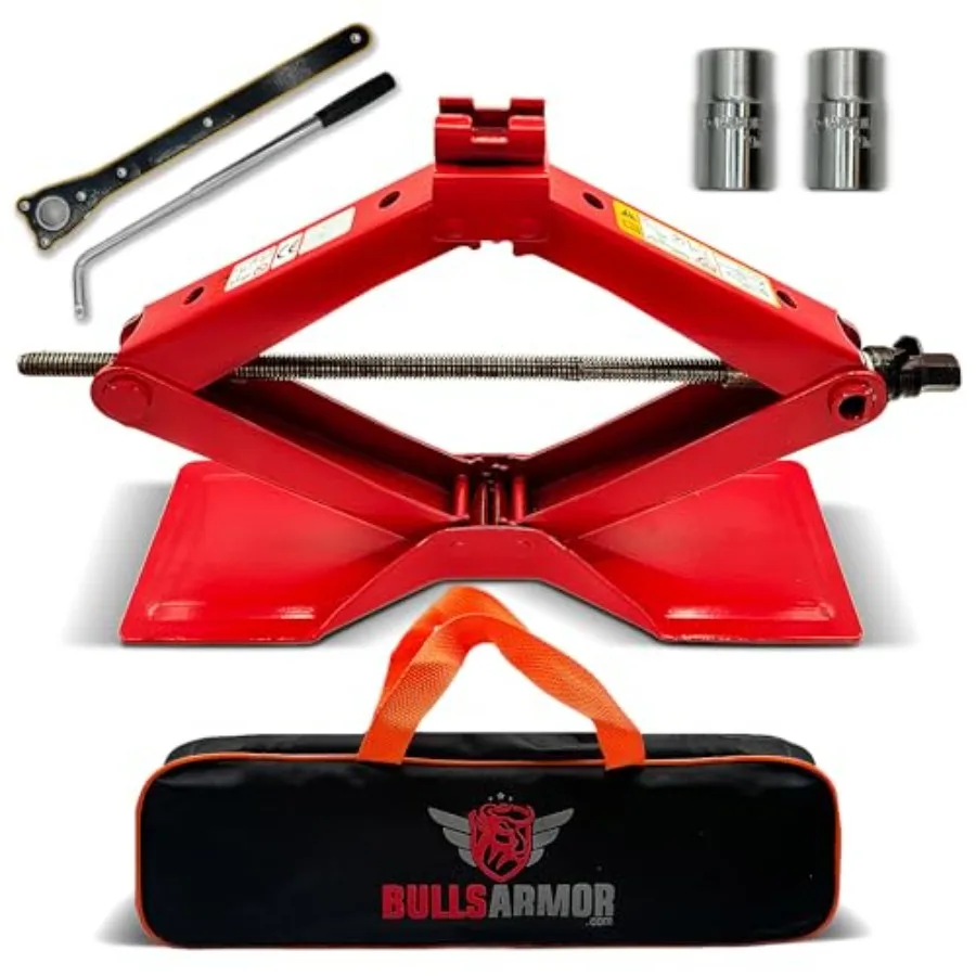 

Scissor Jack Kit - 2 Ton 4400 lbs - Extra Wide Base - Universal Car Tool Kit with Ratchet and Lug Wrench - All-in-One Portable