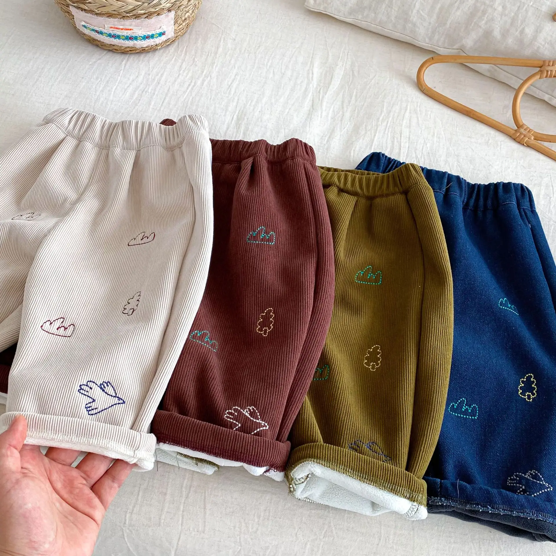0-5Y طفل أطفال مطرزة صوف مبطن السراويل 2025 جديد فضفاض صالح الشتاء الدافئ بناطيل كاجوال بيبي بوي فتاة قيعان الملابس #3