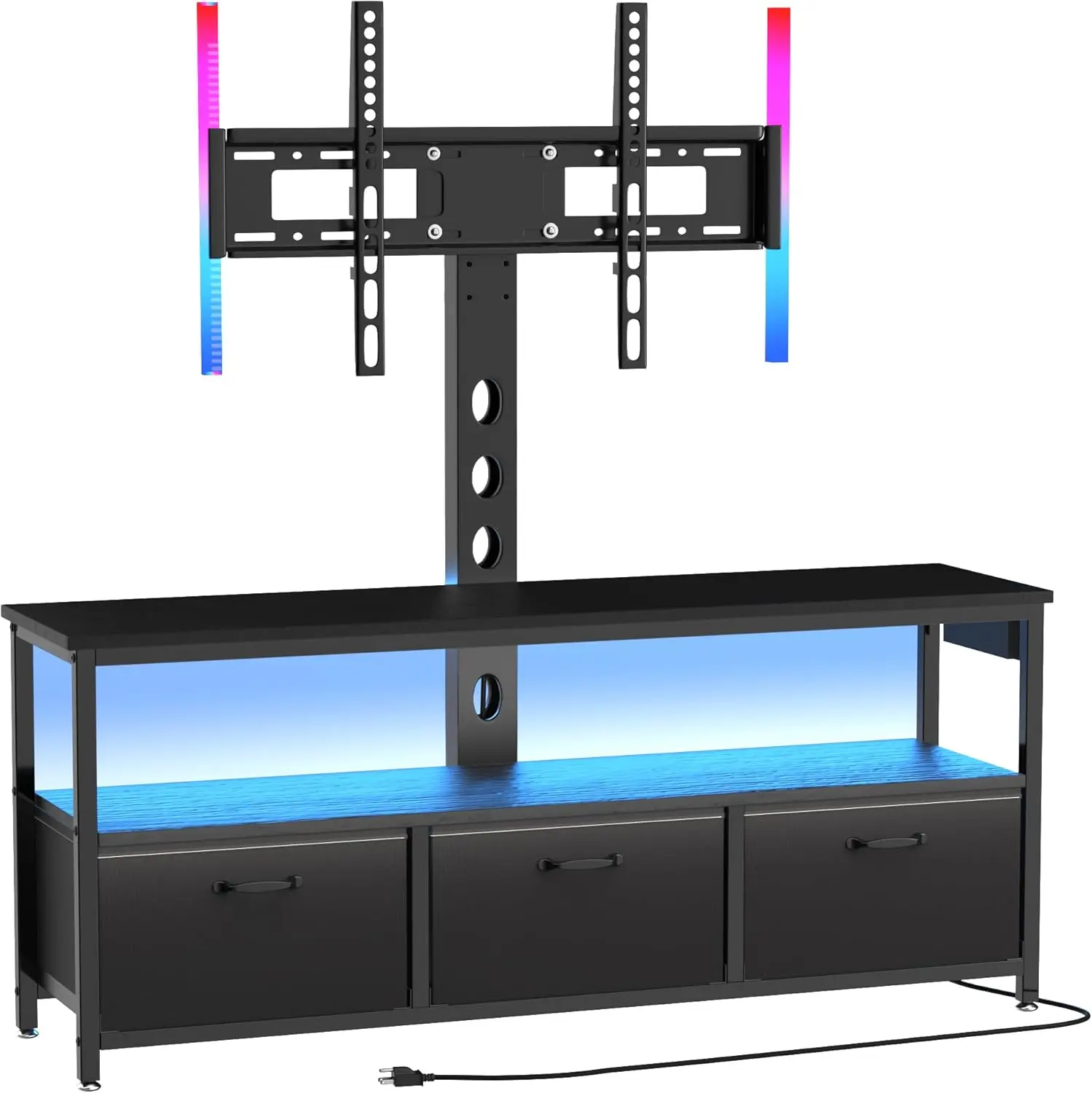 TV Stand with Mount and Power Outlet, Swivel TV Stands Mount with LED Lights for 32/45/55/60/65 inch TVs, Tall Entertainment