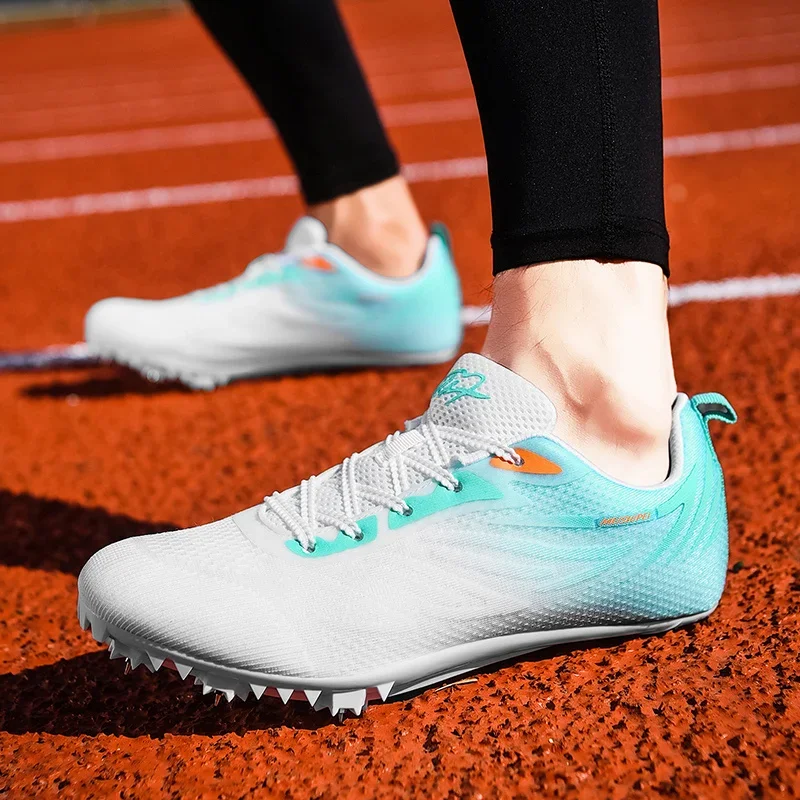 Профессиональные спортивные кроссовки с шипами для мужчин, модные синие спортивные туфли унисекс с гвоздями, легкие дышащие кроссовки для женщин Профессиональные спортивные кроссовки с шипами для мужчин, модные синие спортивные туфли унисекс с гвоздями, легкие дышащие кроссовки для женщин