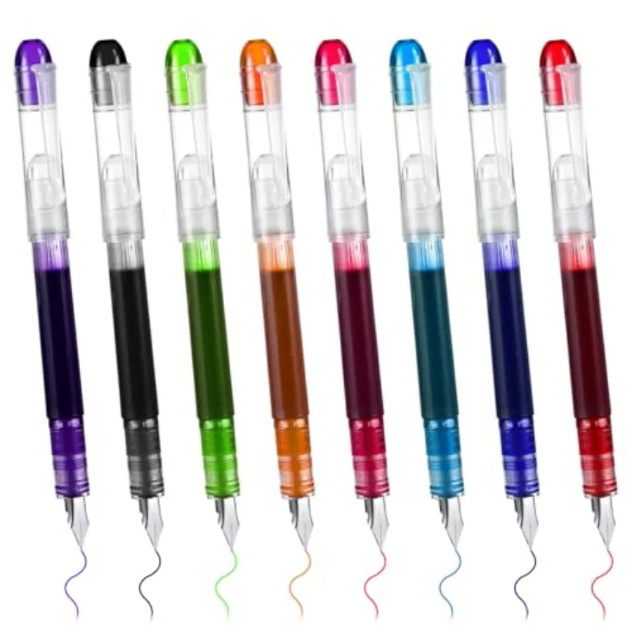 

8 Pcs Disposable Fountain Pens Fine Stainless Steel Point Nib Pen Aesthetic Multicolor Ink Pens Smooth Writing Office Supplies