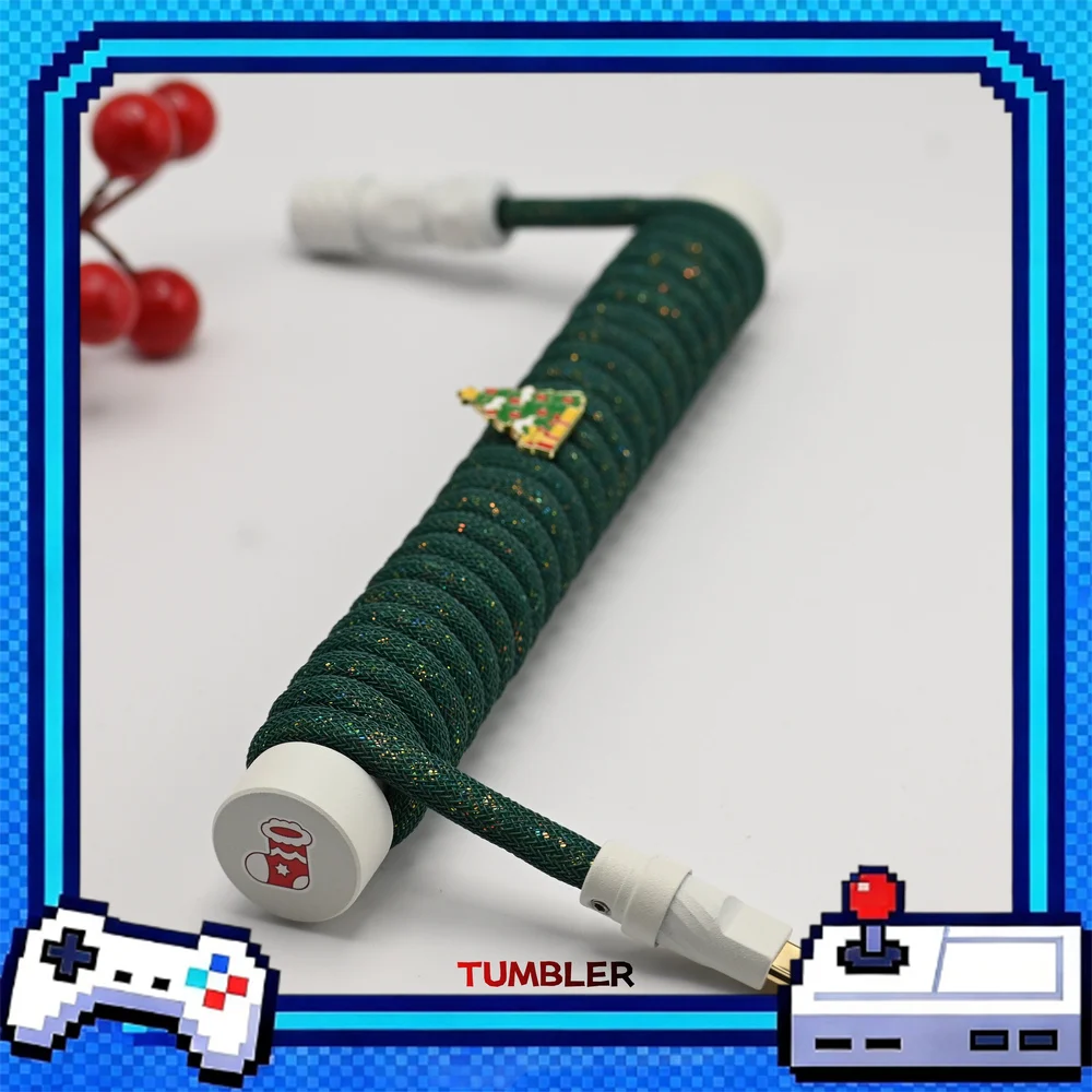 Tumbler Studio Christmas Theme Red Green Custom Mechanical Keyboard Aviator Cable Coiled Gaming Cord Magnetic Switch Accessory