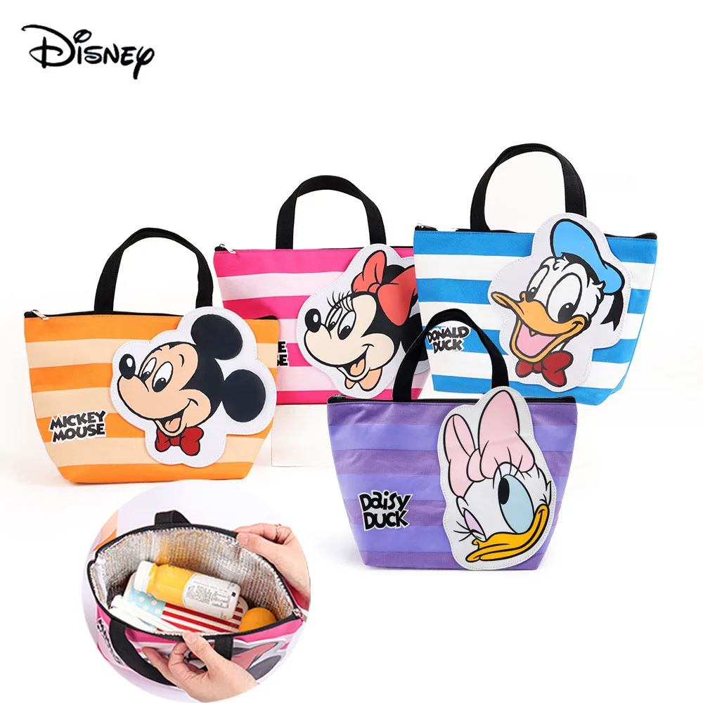 Original Disney Mickey Minnie Lunch Bag Cartoon Donald Duck Anime Printing Canvas aluminum Packet foil Student Food Picnic Bag