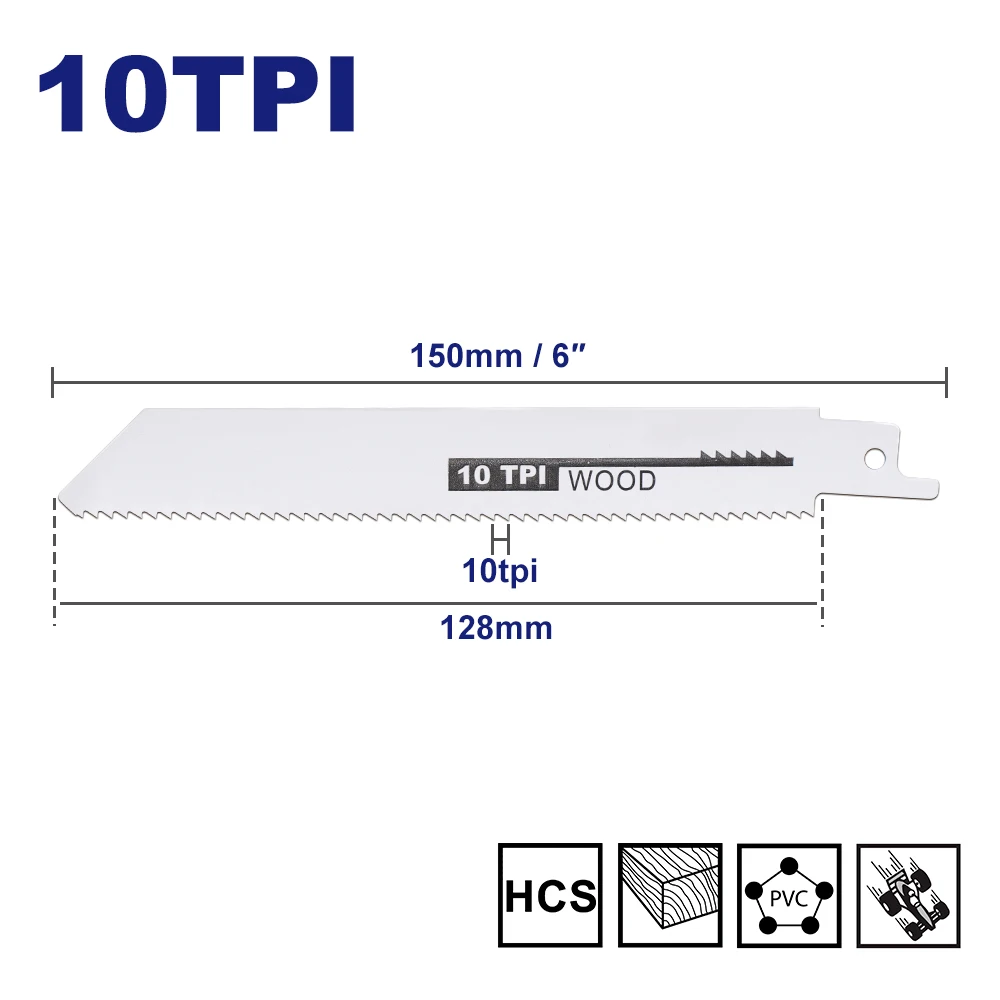 XUCHUAN 1 Stück Stichsägeblatt 6" 10TPI HCS Holz-Säbelsägeblatt Säbelsägeblätter für Holz- und Metallschnitt – Detail 4