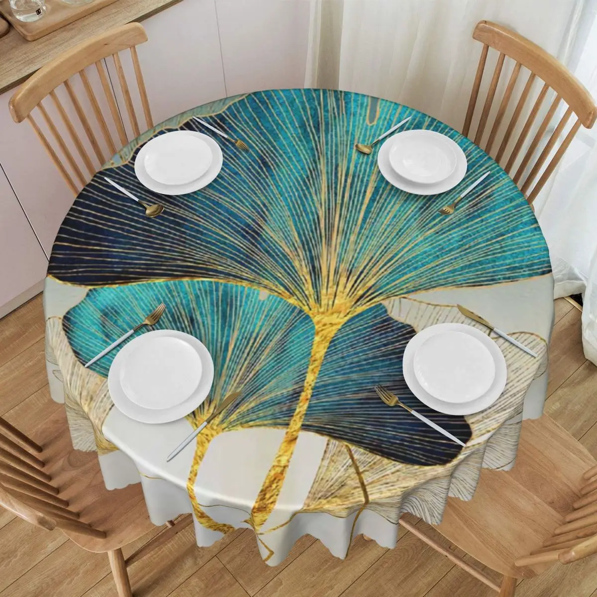 Custom Round Ginkgo Leaf Tablecloth 60 inches Kitchen Dinning Table Cloth Spillproof Table Covers